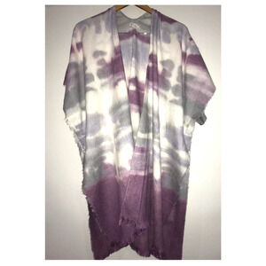 Free People Tie Dye Kimono Wrap sweater Purple Grey One size Boho shawl poncho